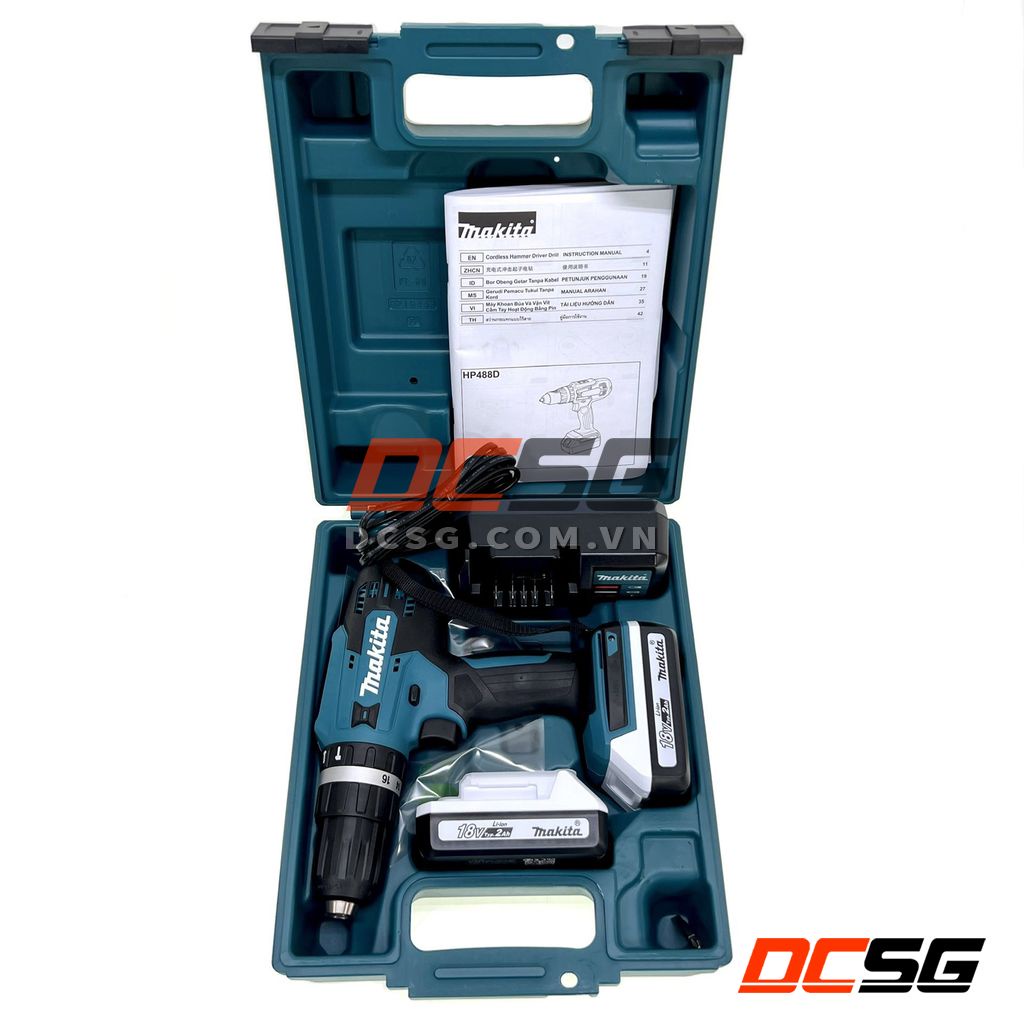 Máy khoan búa và vặn vít dùng pin Li-Ion G 18V Makita HP488DWAE | DCSG