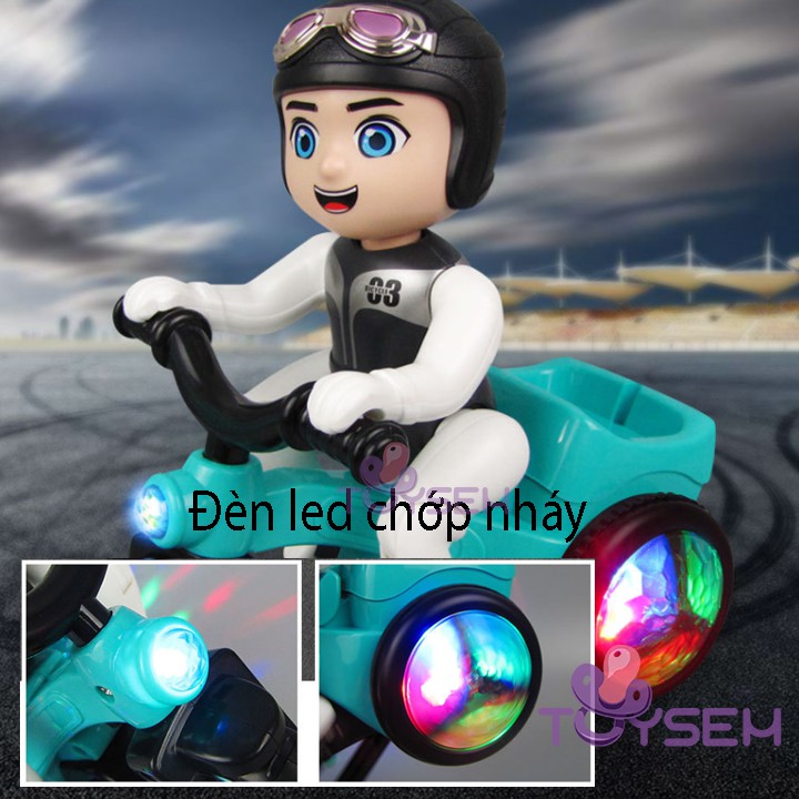 Xe đồ chơi trẻ em bé đi xe đạp xoay 360 độ Toysem có nhạc và đèn sáng 3 màu - Quà tặng sinh nhật, thôi nôi cho bé
