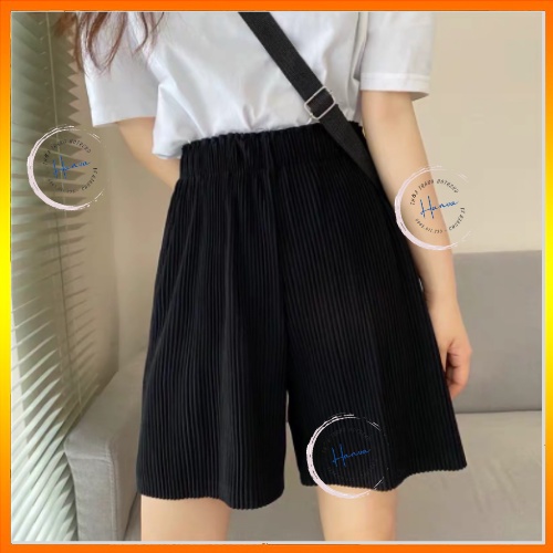 Quần SHORT Ngố Lửng Chất Tăm Dập Ly Ống Rộng Lưng Thun Co Dãn Mỏng Nhẹ Thoáng Mát Trẻ Trung Hanva