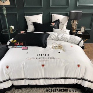 set THƯƠNG HIỆU DIOR bộ Chăn Ga Gối CƯỚI  LỤA thêu cao cấp