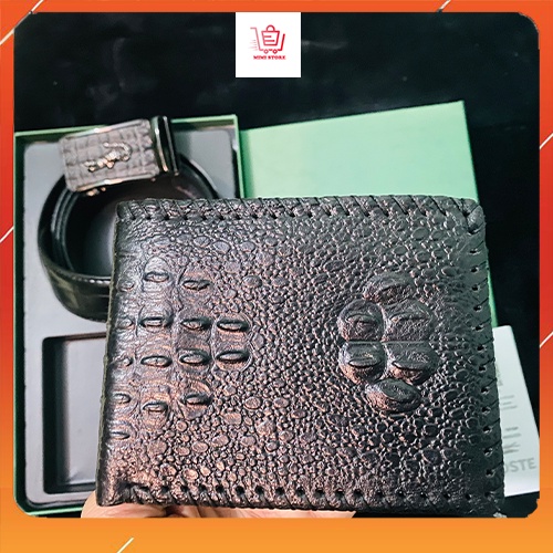 Combo Bộ Ví Da Thắt Lưng Nam Da Bò 100% Dập Vân Cá Sấu Cao Cấp