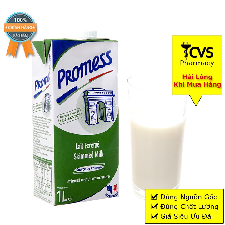 Thùng 6 Hộp - Sữa Tươi Pháp Promess - NGUYÊN KEM - ÍT BÉO - KHÔNG BÉO (1 Hộp/ 1L)