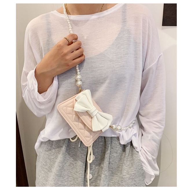 Túi xách đeo chéo mini phối dây ngọc đính nơ dễ thương hai size to và nhỏ có ảnh thật