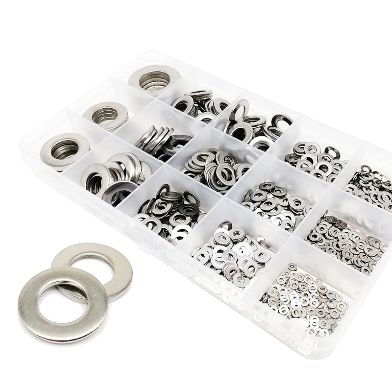 Set 1035 vòng đệm phẳng bằng thép không gỉ 304 M1.6 M2 M2.5 M3 M3.5 M4 M5 M6 M8 M10 M12 12 kích thước cho gia đình