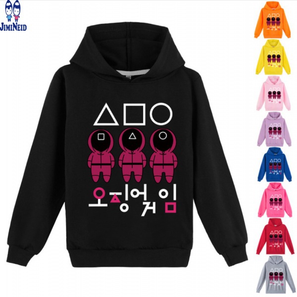Áo Len Bé Trai 100% Cotton Trò Chơi Mực Mới Áo Hoodie Liền Mũ Cho Bé Gái Áo Khoác Trẻ Em Mẫu MớiSQUID GAME uucE