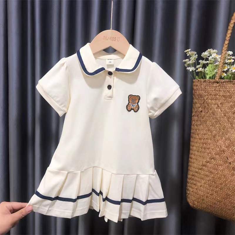 Set Áo polo Ngắn Tay Và Chân Váy Xếp Ly Sọc Ca Rô Thời Trang Mùa Hè Hàn Quốc Mới Cho Bé Gái