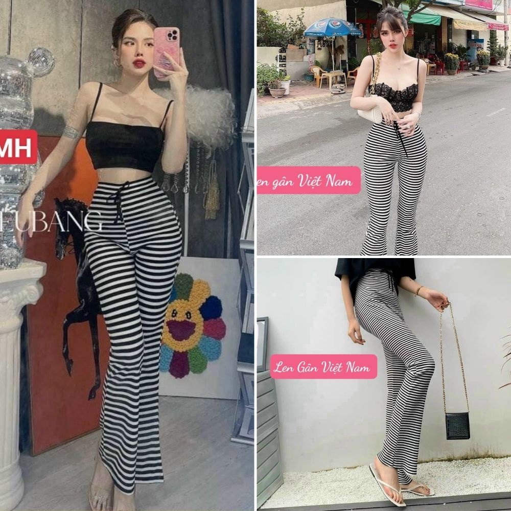 Quần ống loe, quần ống loe lưng cao thắt dây eo chất cotton co dãn SKUQ-10C
