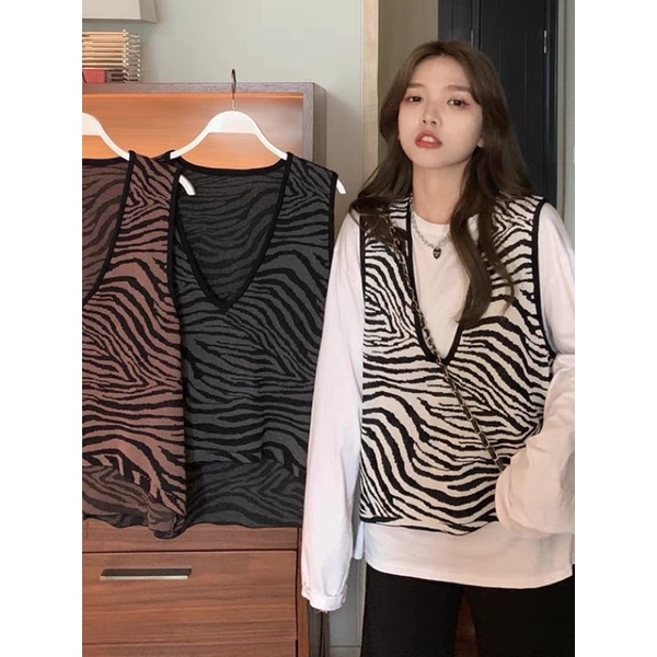 Áo gile len hoạ tiết ngựa vằn có bigsize hàng có sẵn