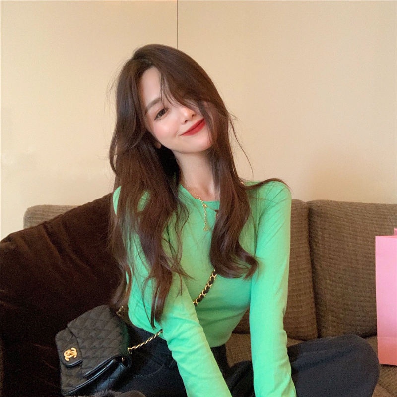 Áo thun ôm IELGY tay dài màu sắc kẹo ngọt phong cách Hàn Quốc cho nữ