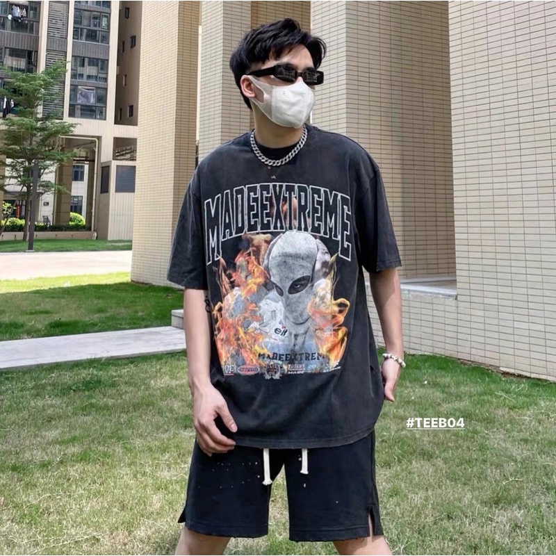 Áo phông denim wash MADE EXTREME chính hãng form rộng 3 màu xanh lá, đen, trắng