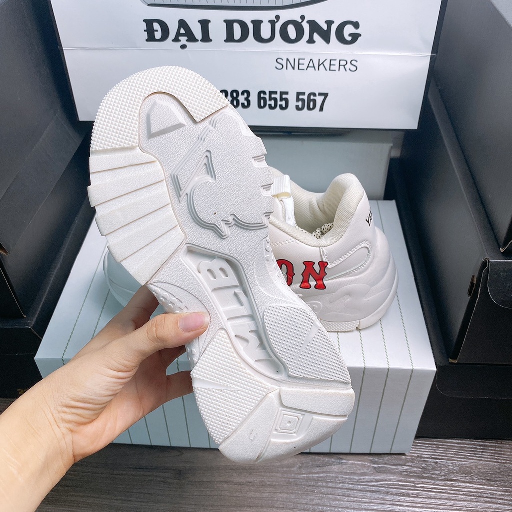 Giày Sneaker MLB NY Chữ Đen, Giày Thể Thao Boston Nam Nữ Tăng Chiều Cao 5cm Bản Đẹp Mẫu Mới