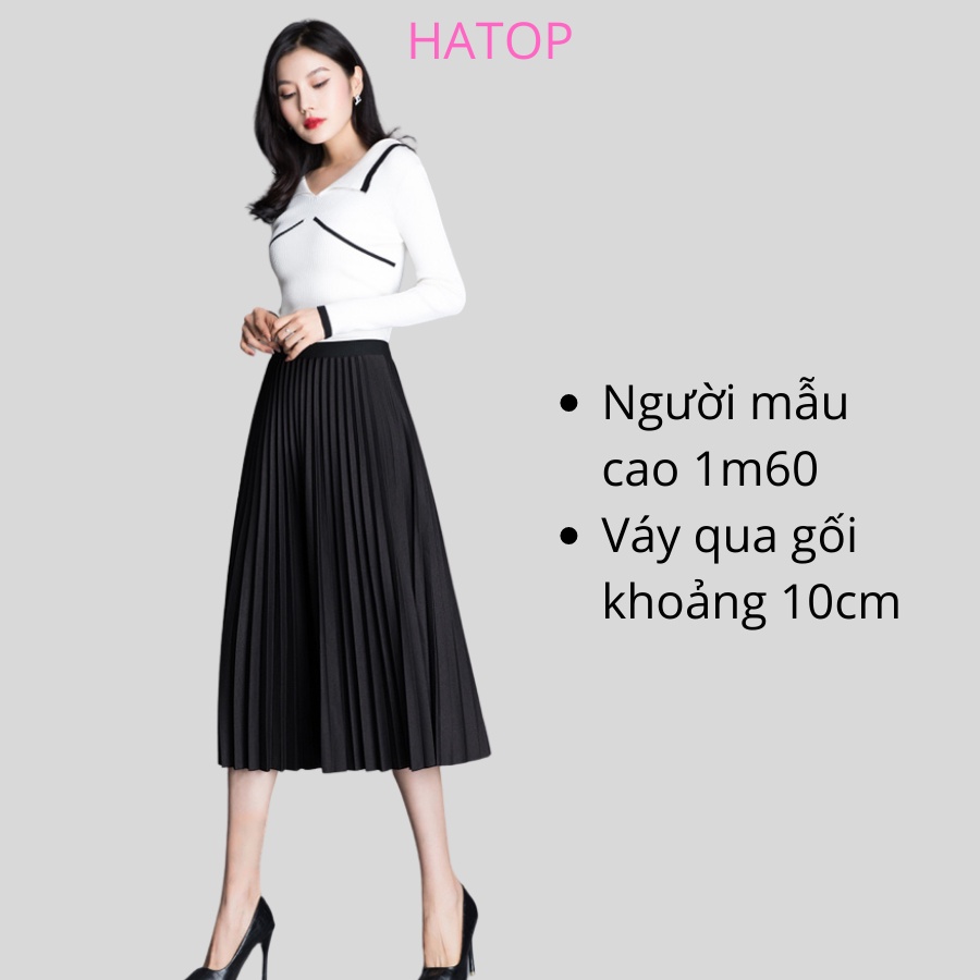 Chân váy dài xếp ly HATOP màu đen cao cấp vải cát len CVXD010