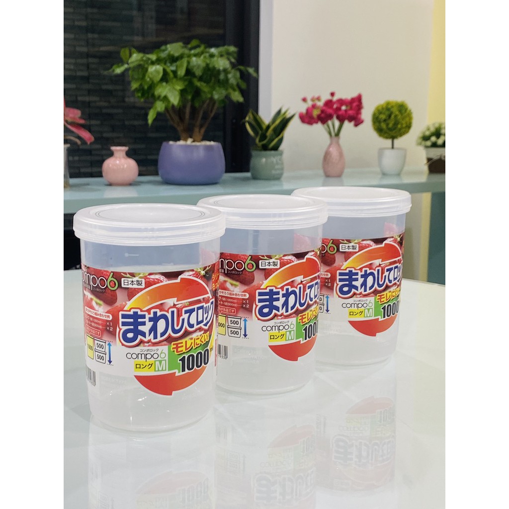 Hộp nhựa đựng thực phẩm, đồ khô dáng tròn nắp vặn Sanada Nội Địa Nhật Bản 1L và 1,8L