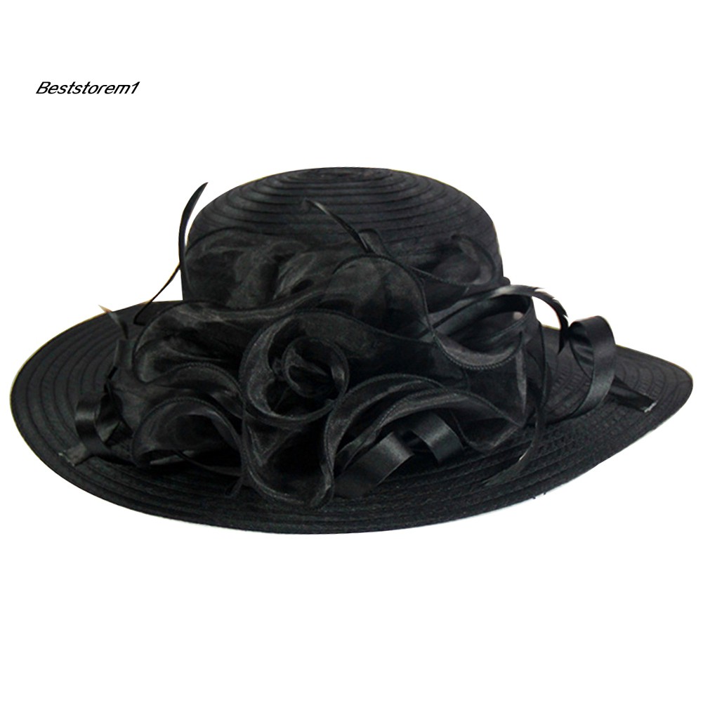 Beststore_Fashion Women's Organza Floral Wide Brim Kentucky Derby Church Dress Sun Hat