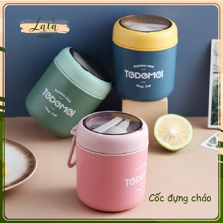 Cốc đựng canh, đựng cháo inox 304 TEDEMEI giữ nhiệt cực lâu tặng kèm muỗng
