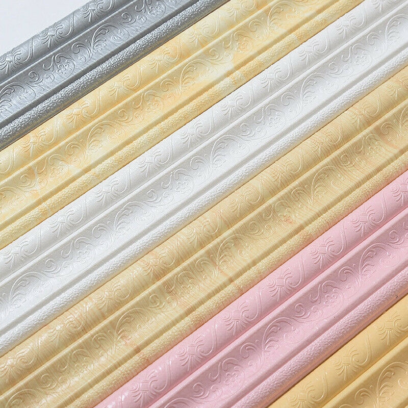 3D Self-adhesive Waterproof Wall Paper Skirting Floral Decor Molding Foam Border Wallpaper