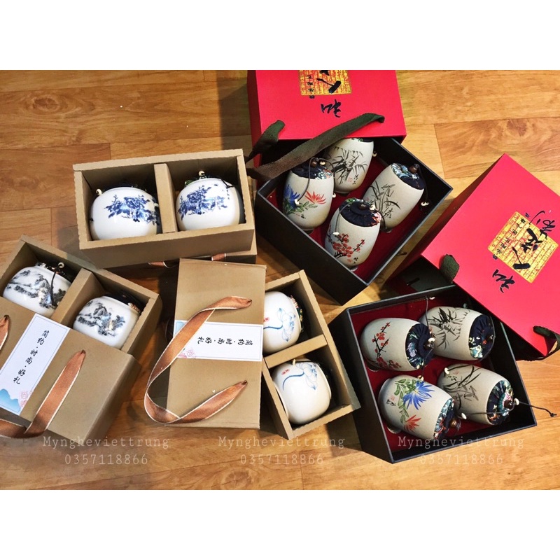 Hũ Trà Gốm Họa Tiết Mai Lan Cúc Trúc