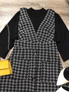 [HÀNG CAO CẤP] Set váy yếm bố + Áo thun đen