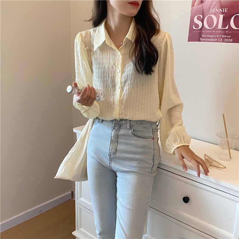 Áo Kiểu Nữ Tay Phồng Cổ Chữ V Màu Trơn 36158