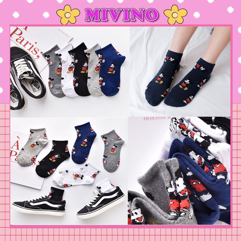 Set 5 đôi tất cổ thấp Mivino nam nữ chuột Mickey dễ thương TN89