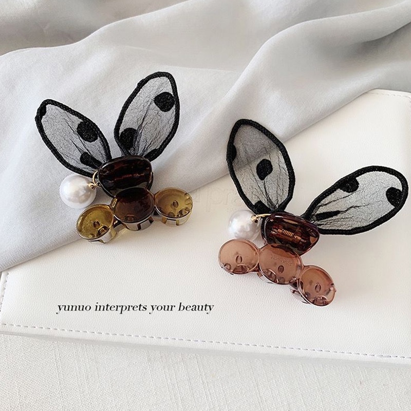 1 Kẹp Tóc Dạng Lưới Màu Đen Đính Ngọc Trai Thanh Lịch Cho Nữ