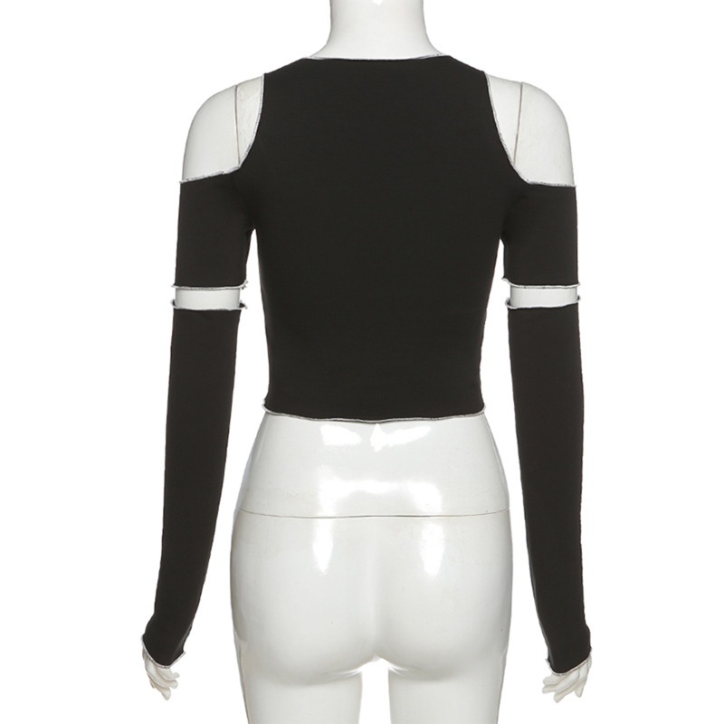 Áo thun croptop khoét lỗ hở vai viền bèo phong cách gothic harajuku thời trang đường phố dành cho nữ