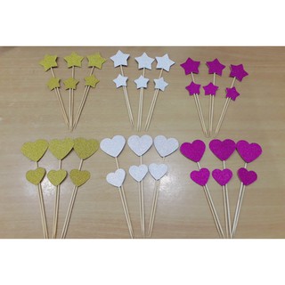Bộ 6 que Topper cắm bánh Hình Sao Hình Tim
