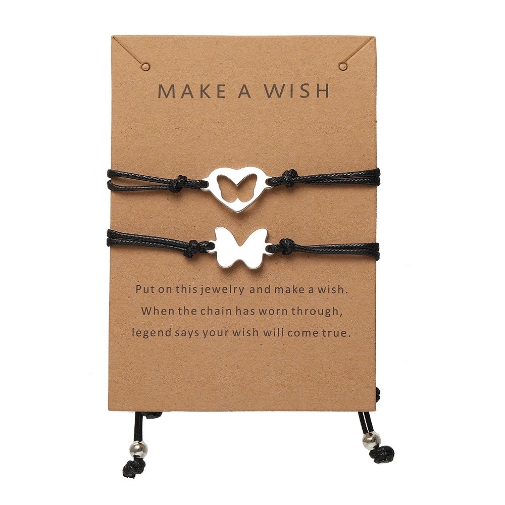 Bộ 2 Vòng Tay Dạng Dây Bện Mặt Hình Bướm Thời Trang Cho Nữ