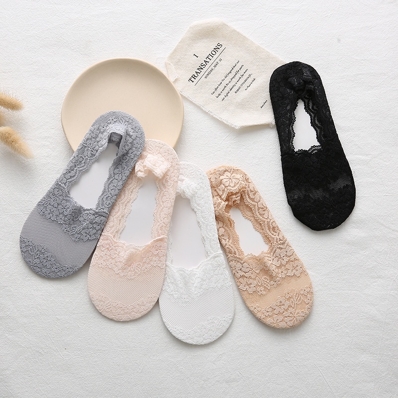 Vớ Ren Ren Chống Trượt Miệng Nông Vô Hình Bằng Silicone Cho Nữ