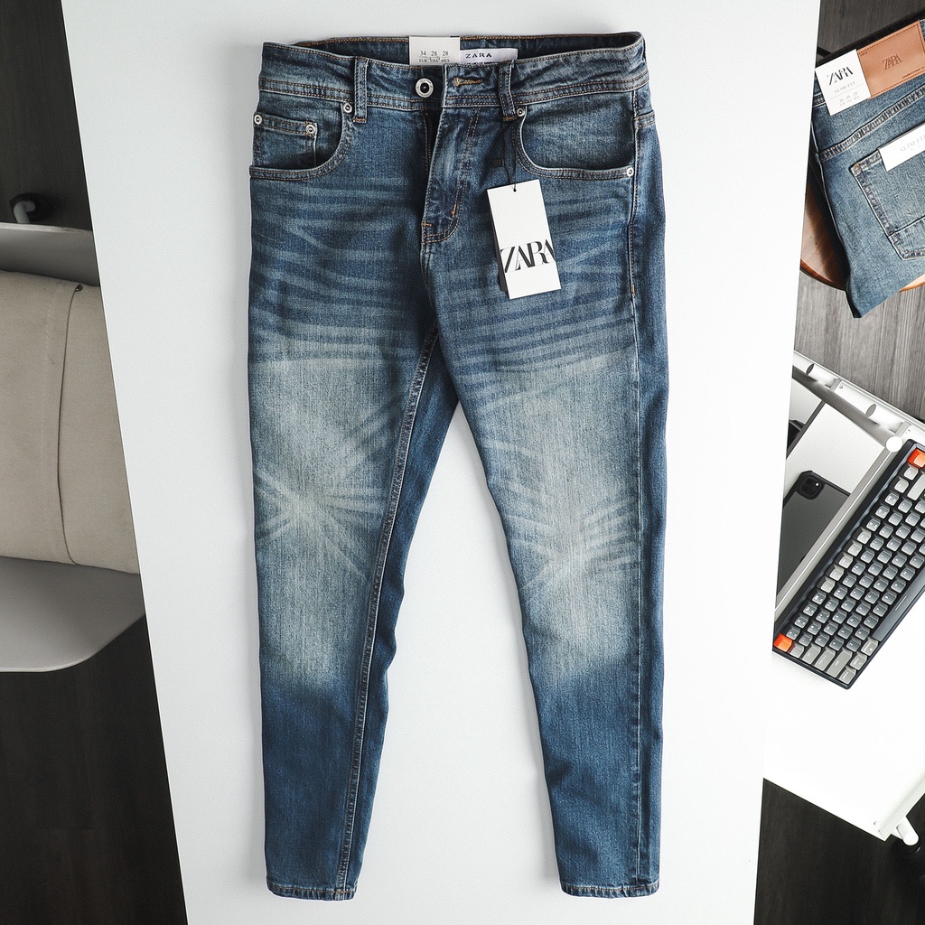 Quần Jean Nam ZR xanh dơ wash (Form SLIMFIT,chất vải co dãn,ống quần 15-18cm,hàng Vnxk) - 508