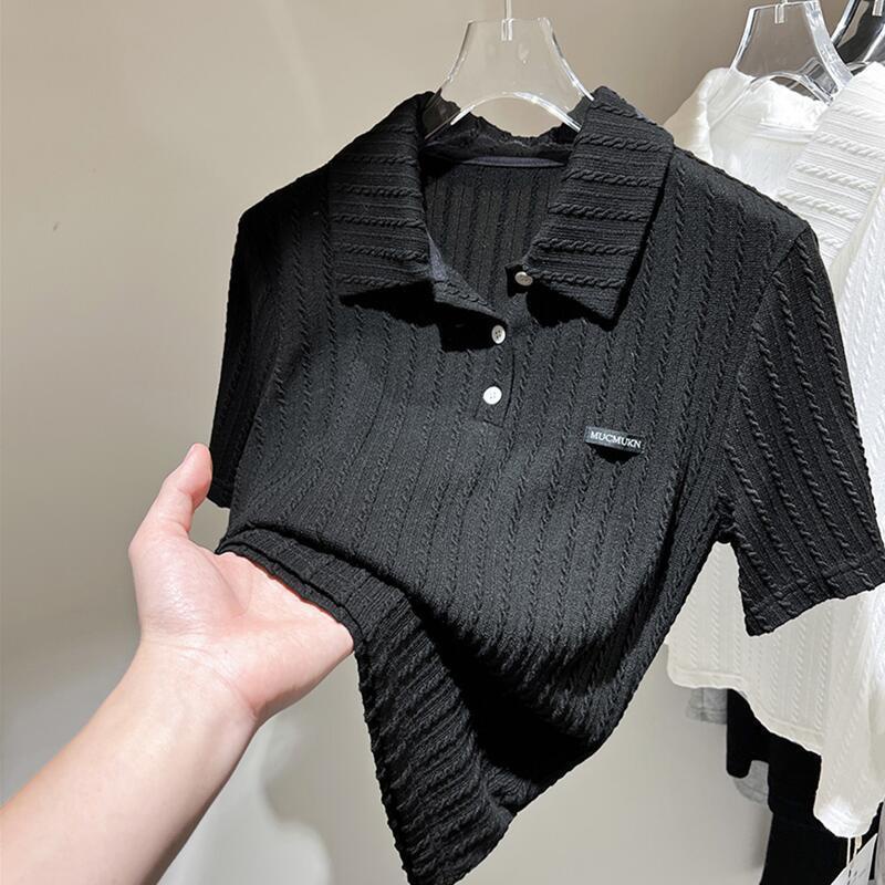 Áo Thun Polo Tay Ngắn Dáng Rộng Bằng Lụa Băng Dễ Phối Đồ Thời Trang Mùa Hè Hàng Mới Dành Cho Bạn Nữ