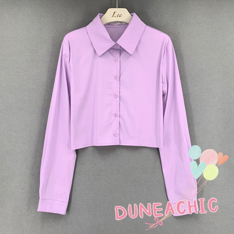 DUNEA Áo Sơ Mi Trắng Tay Dài Chiết Eo Phong Cách Quyến Rũ