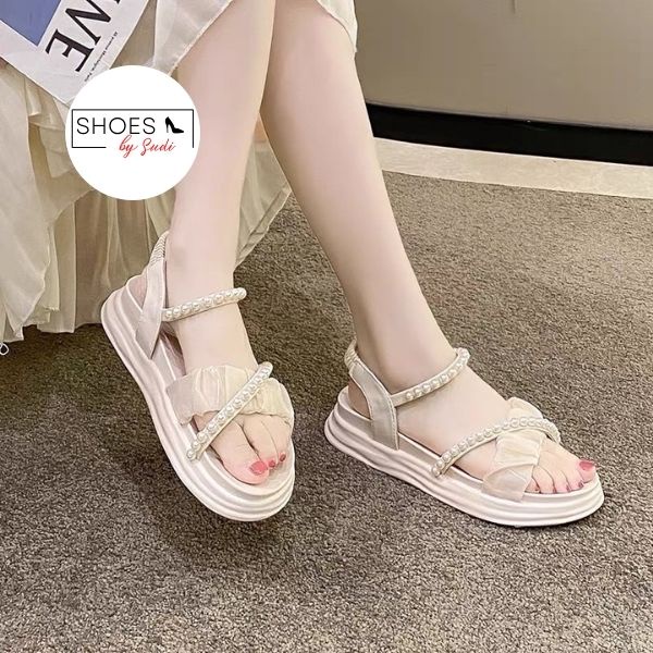 Sandal quai ngọc phối vải voan SUDI SD054-BBA hàng cao cấp cực hot 2022