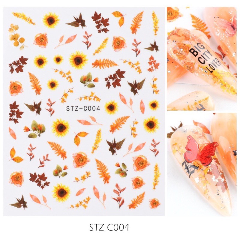 Sticker dán móng, hình dán móng hoạ tiết hoa khô