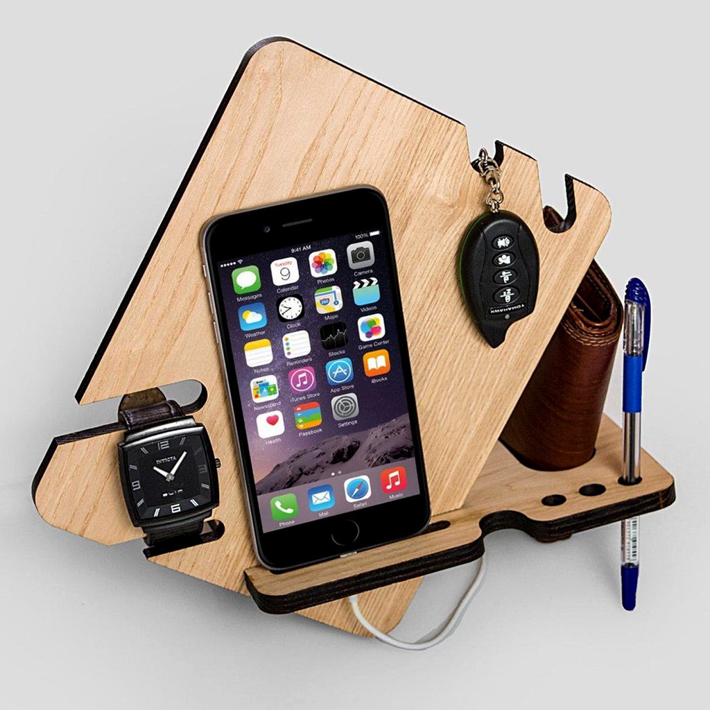 Kệ điện thoại, đồng hồ, kính mắt để bàn đa năng thông minh, kệ gỗ - Wooden Docking Station