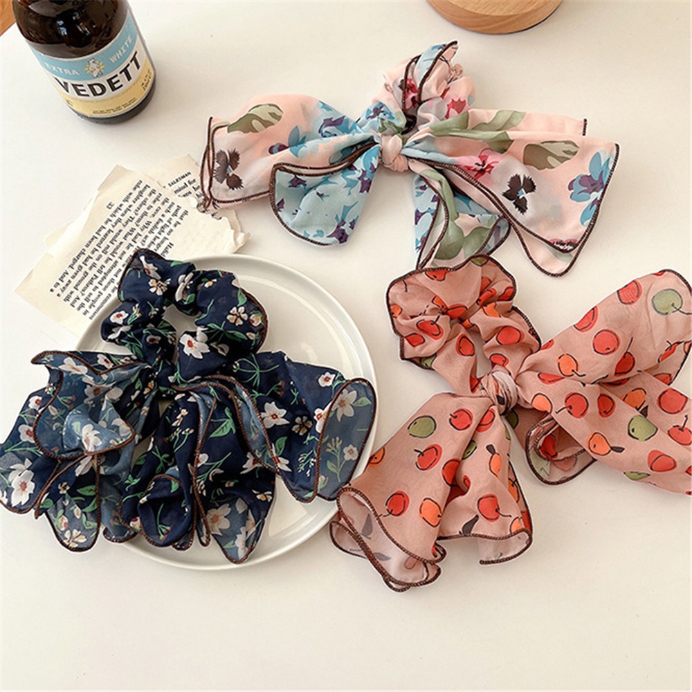 Dây Cột Tóc Ruy Băng Co Giãn In Họa Tiết Hoa Thời Trang Cổ Điển Cho Nữ