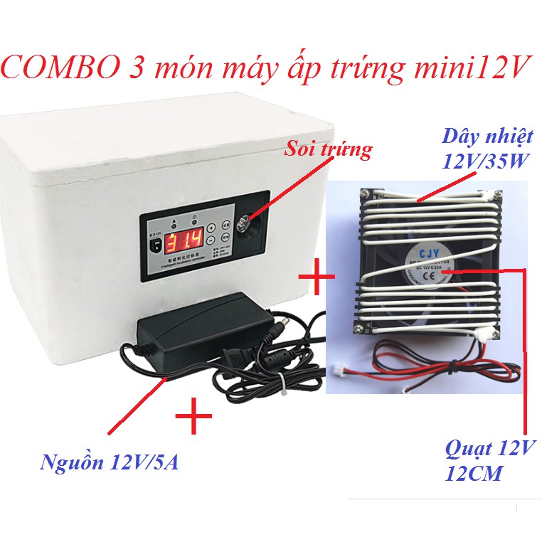 Bộ điều khiển nhiệt độ 3 món lắp ráp máy ấp trứng MINI( Người dùng tự mua hộp xốp và lắp theo hướng dẫn