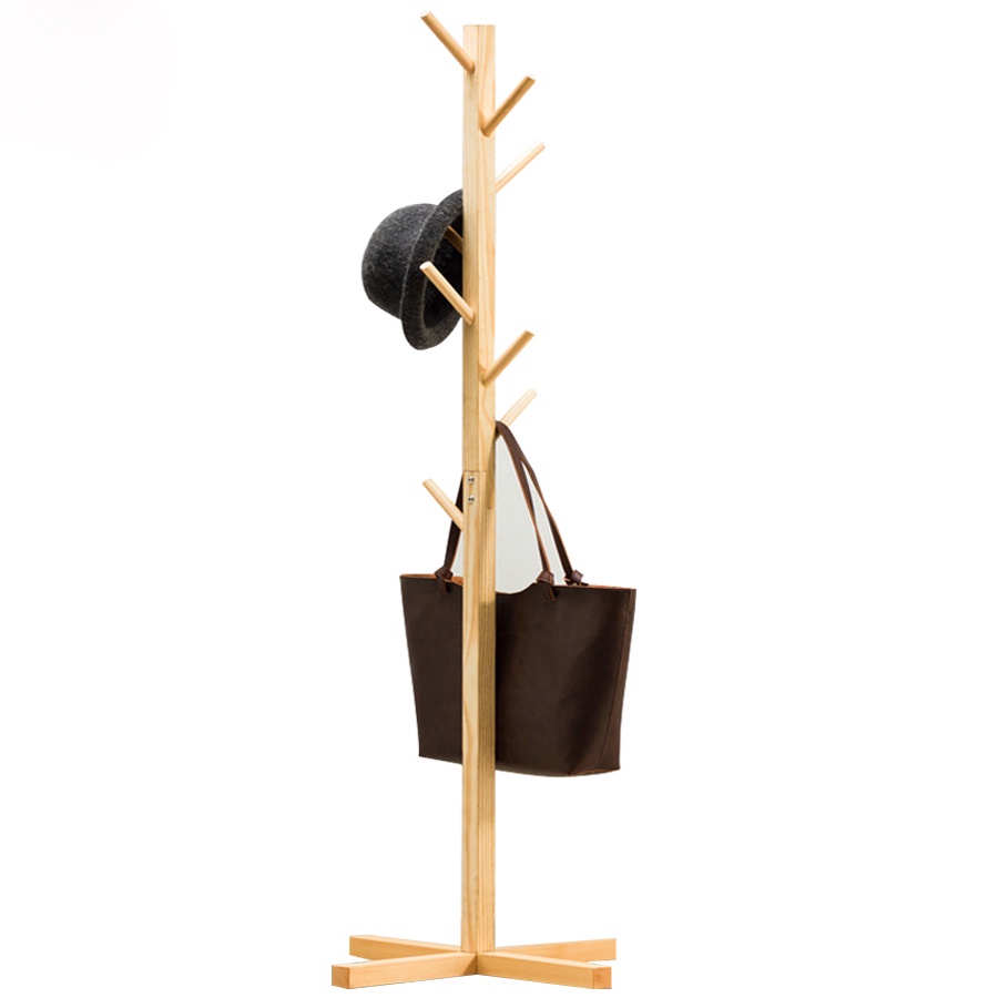 Cây treo quần áo gỗ thông decor phòng ngủ treo đồ, túi xách chắc chắn  Kích thước: 120 x 45 x 35cm