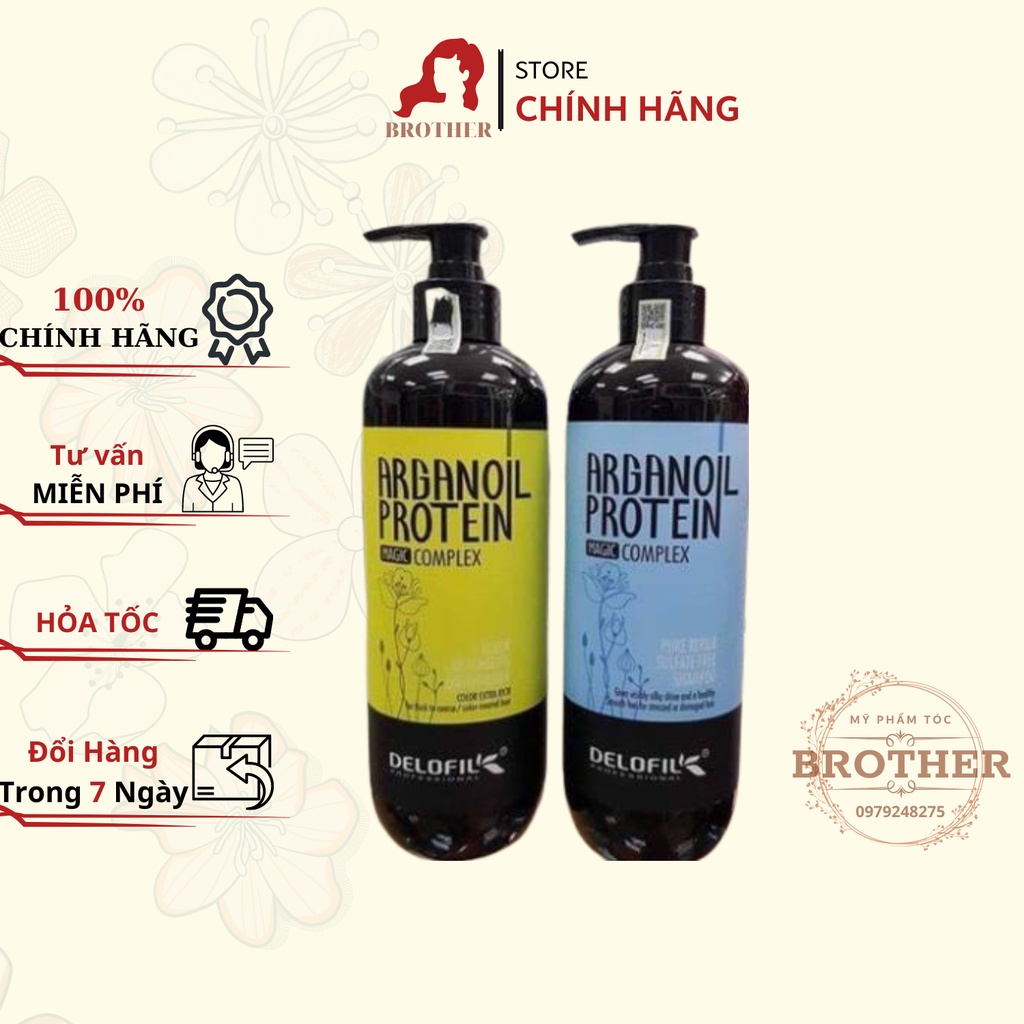 Cặp dầu gội xả Delofil Arganoil Protein 800ml *2 Giảm Gãy Rụng, Phục Hồi Tóc Hư Tổn, Khô Xơ