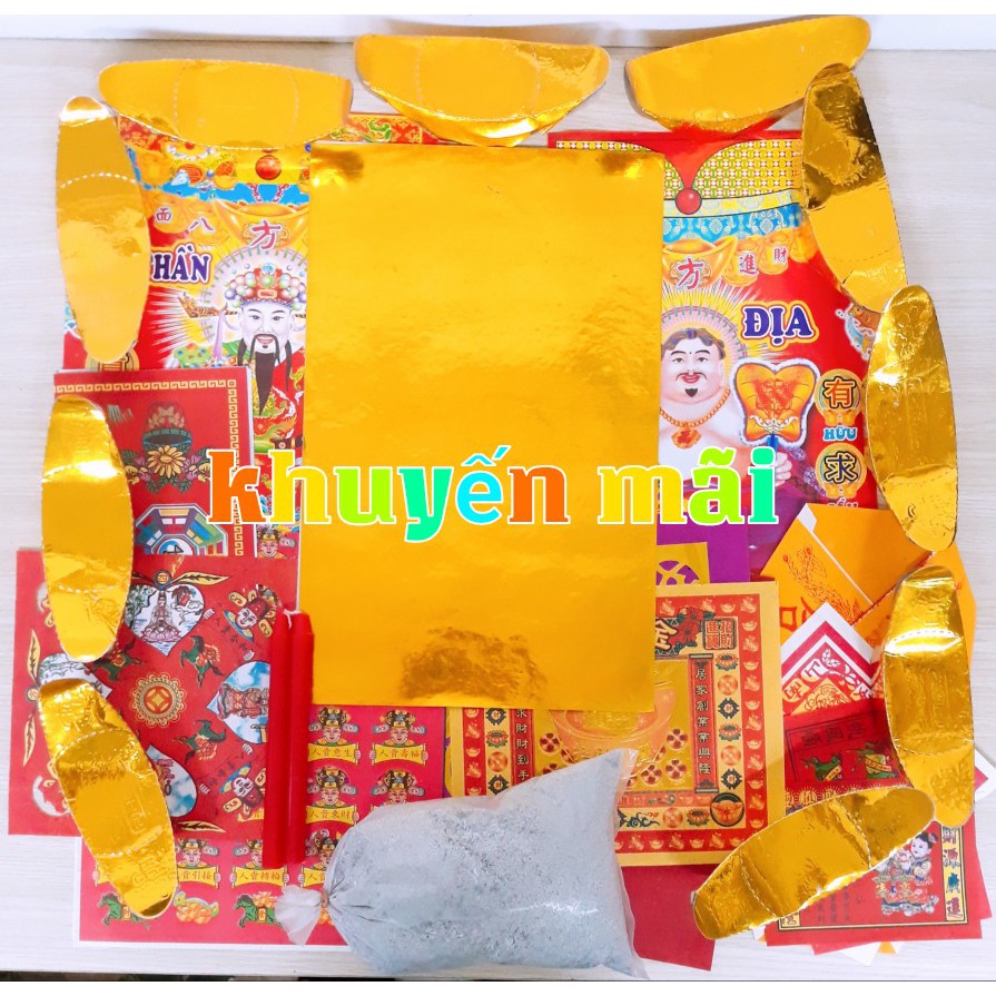 Combo đồ thờ cúng màu hồng: bàn thờ 30cm hộc kéo, tài địa,...+ khuyến mãi