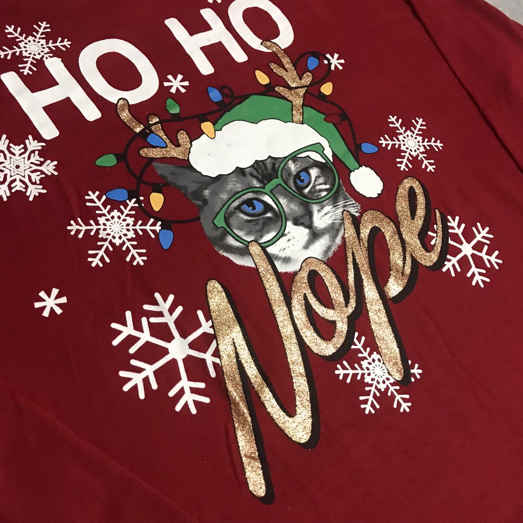 Áo thun hình mèo Noel No Boundaries dài tay Bigsize