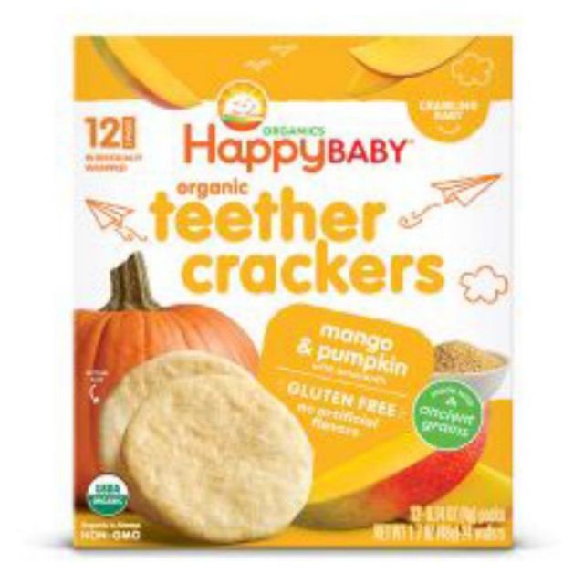 (Vị lạt, rất ít ngọt) Bánh gạo ăn dặm organic Happy Baby Teether Cracker