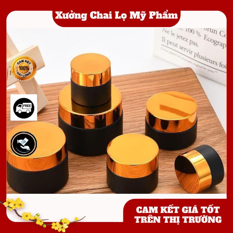 Hủ Chiết Kem Thủy Tinh Nâu 50g,100g Nắp Vàng,Đen , lọ chiết mỹ phẩm , phụ kiện du lịch