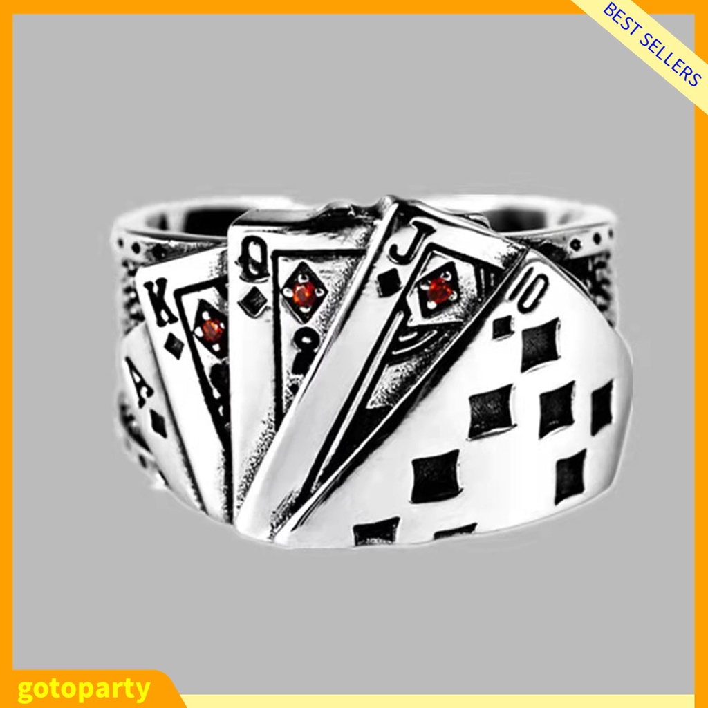 Nhẫn hở chạm khắc hình lá bài poker phong cách cổ điển
