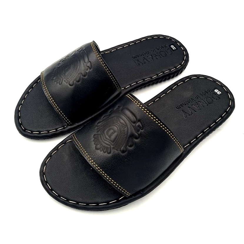 Dép quai ngang da bò Logo Vương Miện-Kinson Shop