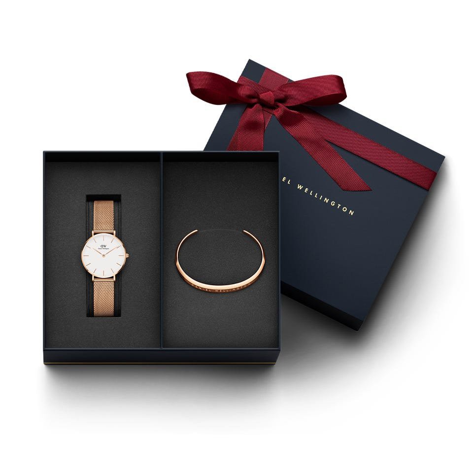 Đồng hồ nữ Daniel Wellington Classic Petite Sliver 32mm & 28mm & Vòng tay DW Classic Cuff tặng kèm Nhẫn DW