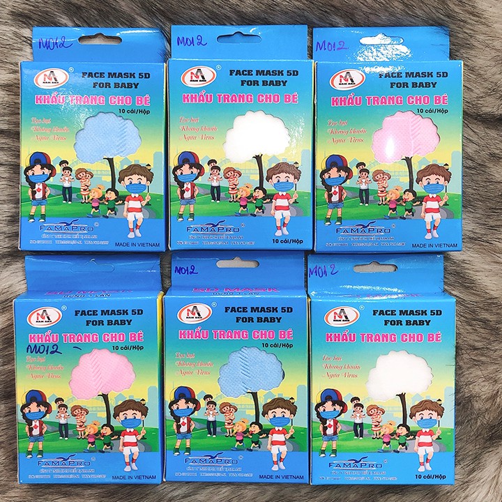 Khẩu trang trẻ em, Hộp 10 khẩu trang kháng khuẩn 5D cho bé 2-7 tuổi bảo vệ đường hô hấp của bé BBShine - M012