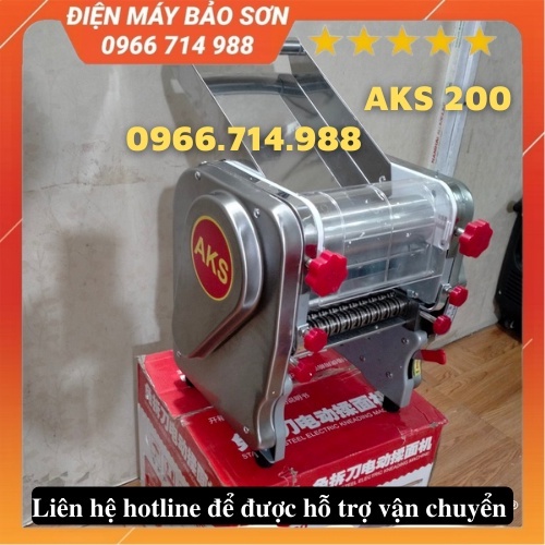 Máy Cán Bột Cắt Sợi Làm Mì Tươi Chạy Điện AKS 200 Inox Toàn Bộ Trục Cán 20cm Lô Cắt Sợi Tròn,Sợi Dẹt Bảo Hành 12 Tháng