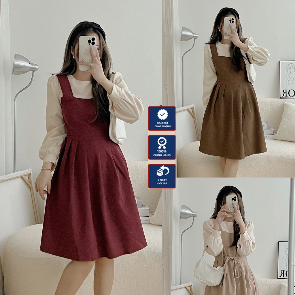 Đầm Nữ Tay Dài Cổ Tròn Thắt Eo Xếp ly Phong Cách Hàn Quốc Phù Hợp Đi Chơi Đi Dự Tiệc Đ13101