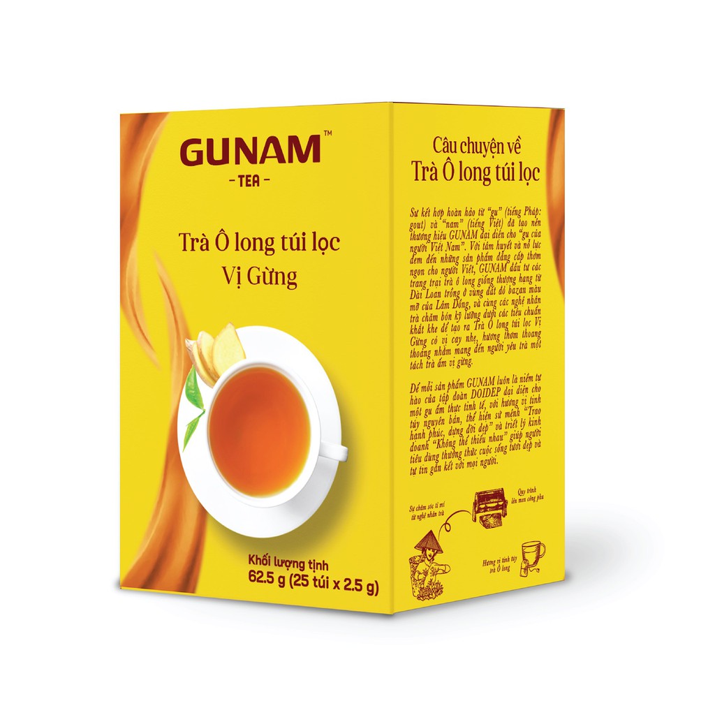 Trà Olong túi lọc GUNAM vị gừng thanh lọc (hộp 25 gói x 2,5g)